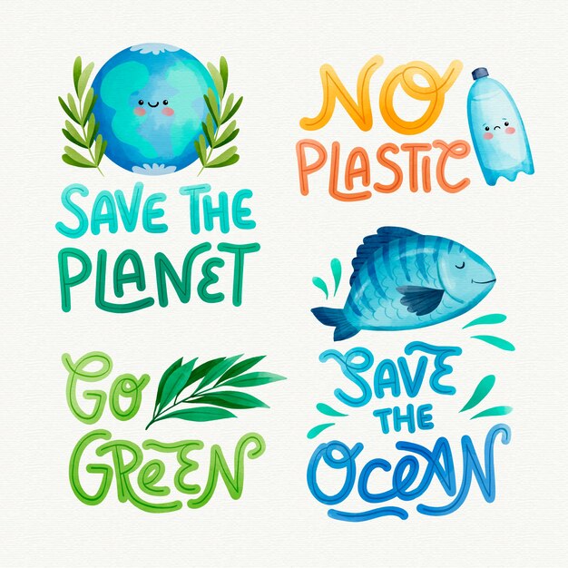 Emblemas de ecologia em aquarela