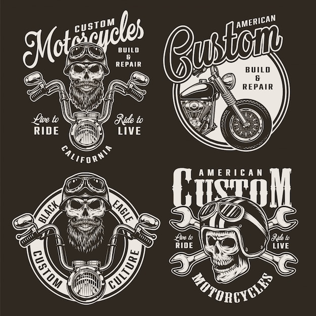 Vetor grátis emblemas de moto personalizados vintage