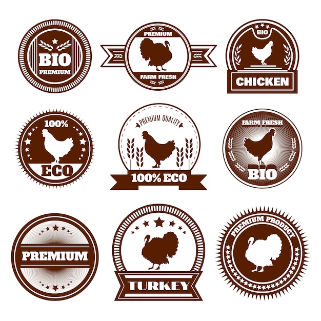 Emblemas de peru de frango fazenda eco