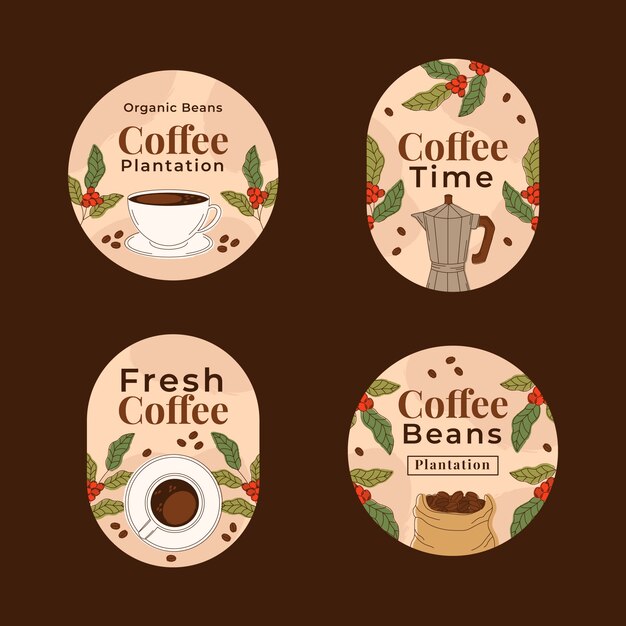 Emblemas de plantação de café desenhados à mão