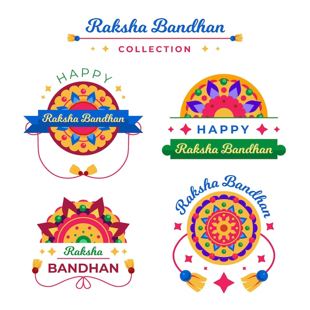 Vetor grátis emblemas de raksha bandhan plana