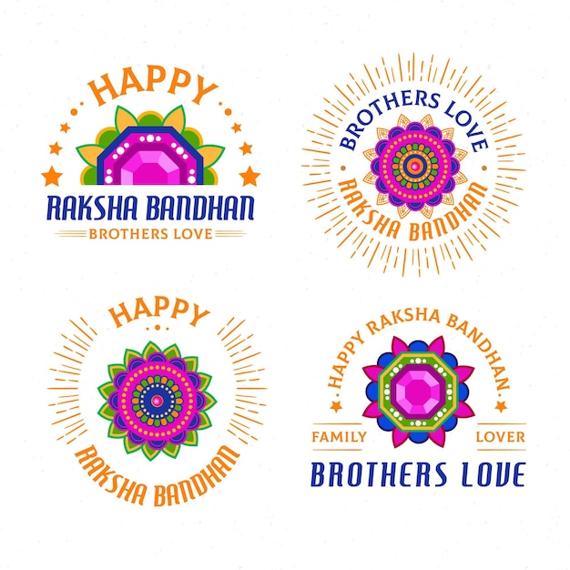 Vetor grátis emblemas de raksha bandhan plana
