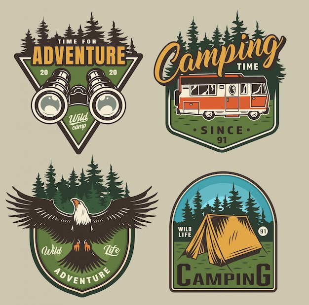 Emblemas de recreação ao ar livre vintage