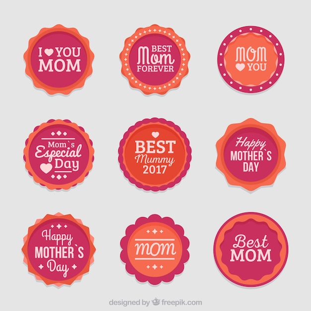 Emblemas decorativos com detalhes alaranjados para o dia das mães
