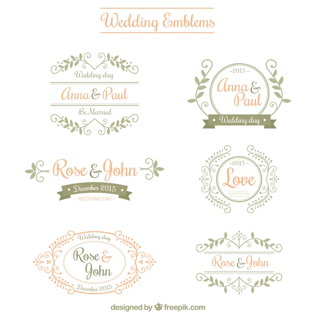 Vetor grátis emblemas do casamento ornamentais