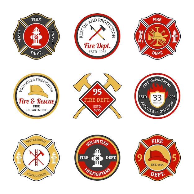 Vetor grátis emblemas do departamento de bombeiros