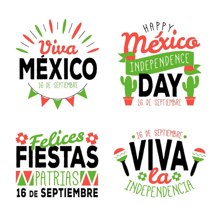 Vetor grátis emblemas do dia da independência do méxico