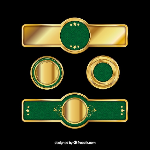 Vetor grátis emblemas dourados e verdes