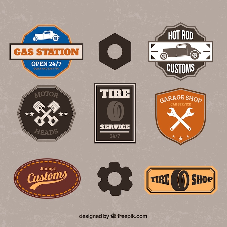 Vetor grátis emblemas garagem retro