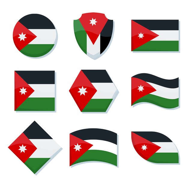 Emblemas nacionais da jordânia de design plano desenhado à mão