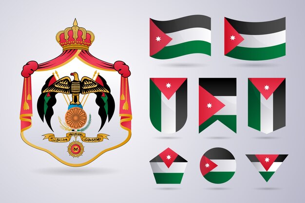 Emblemas nacionais da jordânia de design plano desenhado à mão
