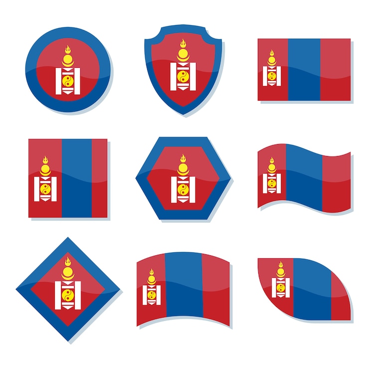 Vetor grátis emblemas nacionais da mongólia de design plano desenhado à mão