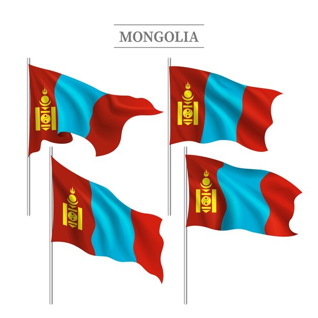 Emblemas nacionais da mongólia de design plano desenhado à mão