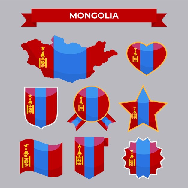 Emblemas nacionais da mongólia de design plano desenhado à mão