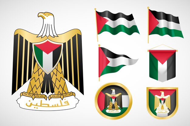 Emblemas nacionais da Palestina de design plano desenhado à mão
