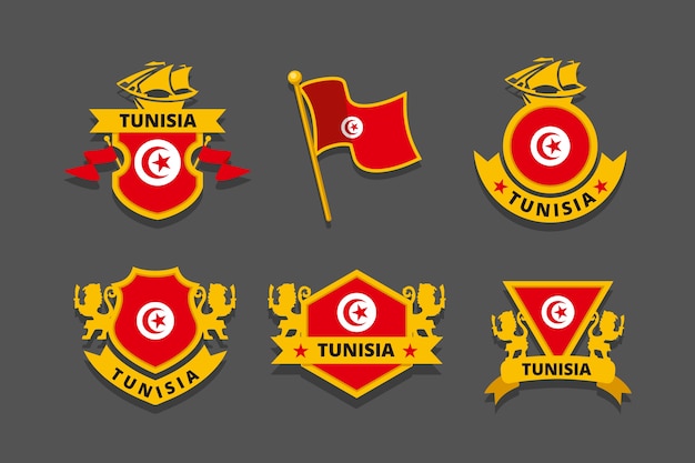 Emblemas nacionais da tunísia de design plano desenhado à mão