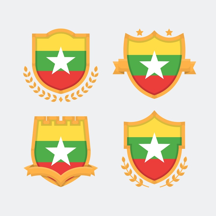 Vetor grátis emblemas nacionais de mianmar de design plano desenhado à mão