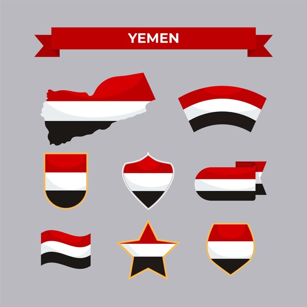 Emblemas nacionais do iemen de design plano desenhado à mão