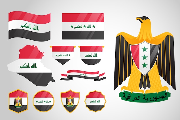 Emblemas nacionais do iraque de design plano desenhado à mão