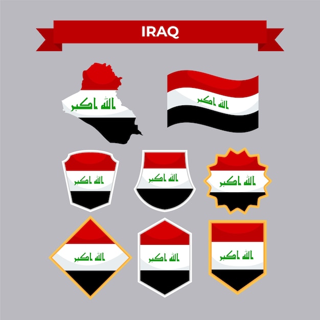 Emblemas nacionais do iraque de design plano desenhado à mão