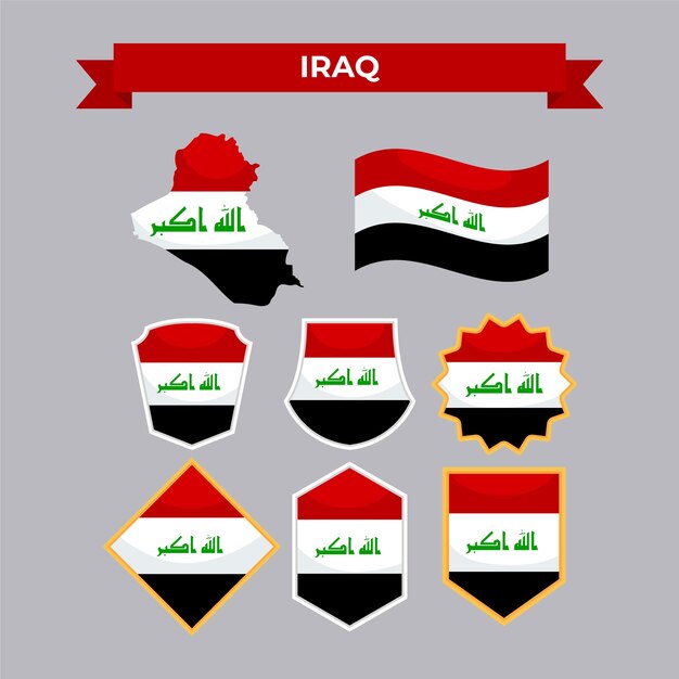 Emblemas nacionais do iraque de design plano desenhado à mão