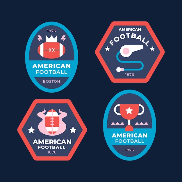 Emblemas ou etiquetas planas de futebol americano