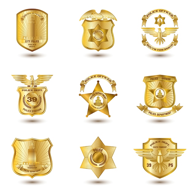 Vetor grátis emblemas policiais ouro