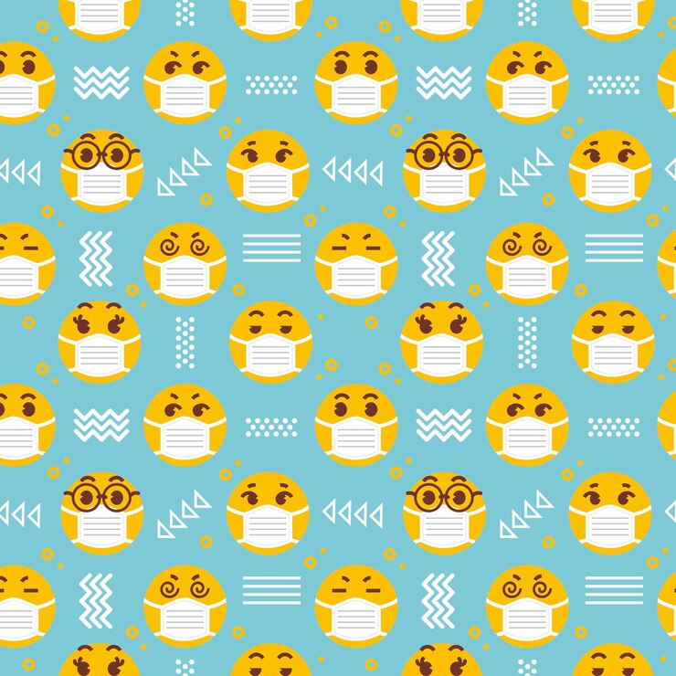 Vetor grátis emoji com padrão de máscara facial