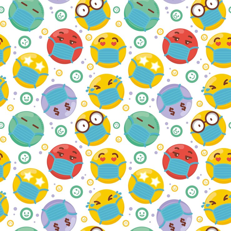Vetor grátis emoji com padrão de máscara facial