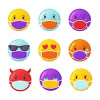Vetor grátis emoji de desenho animado com máscaras