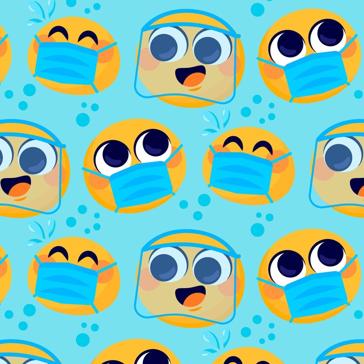 Vetor grátis emoji de desenho animado com padrão de máscara facial