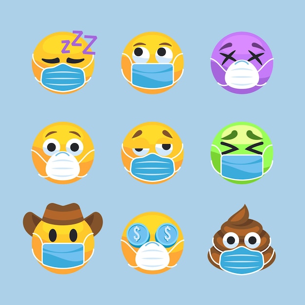 Vetor grátis emoji de design plano com máscaras