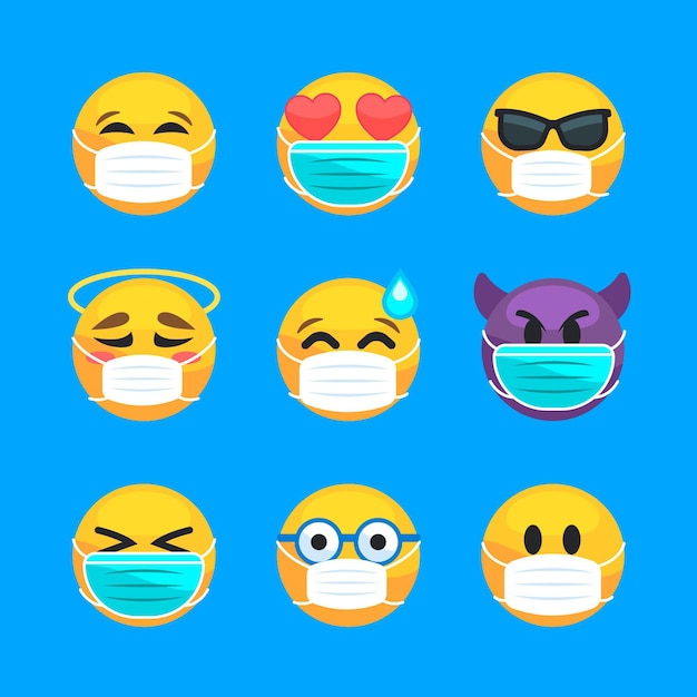 Vetor grátis emoji de design plano com máscaras