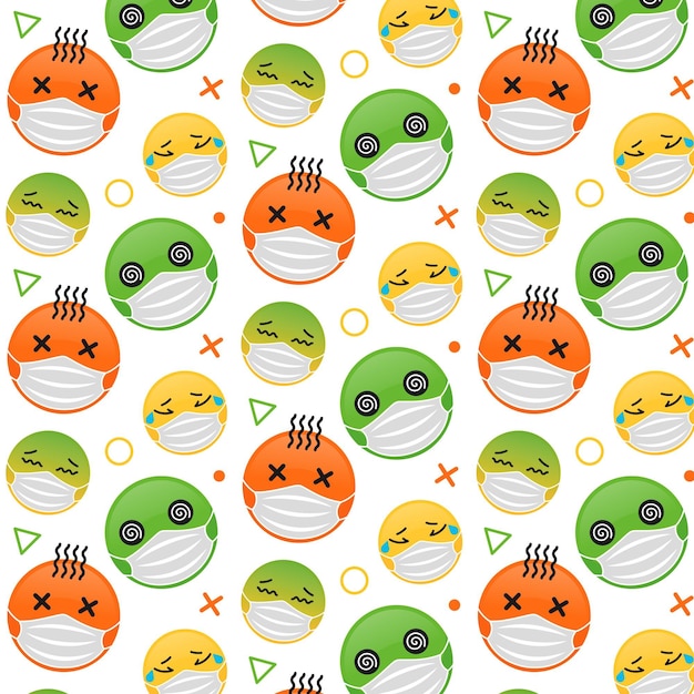 Vetor grátis emoji de design plano com padrão de máscara facial