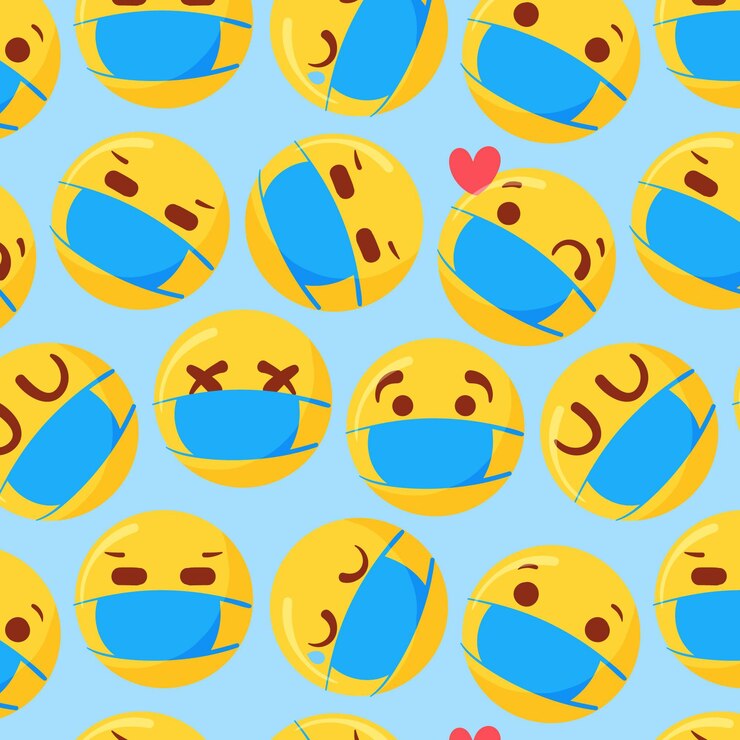 Vetor grátis emoji desenhado à mão com padrão de máscara facial