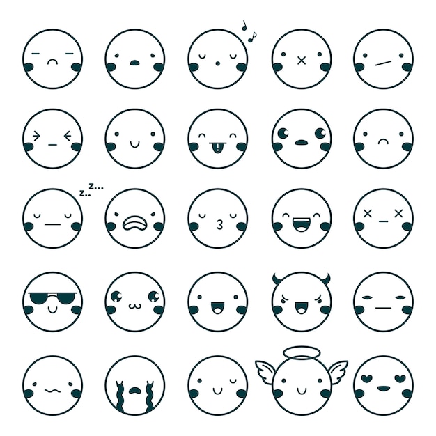 Vetor grátis emoji emoticons black set