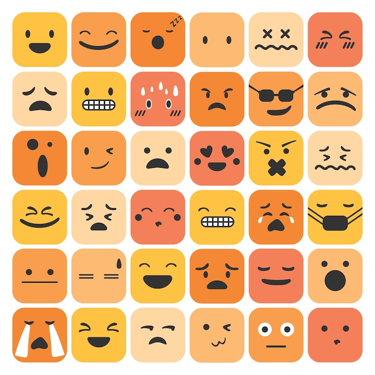 Vetor grátis emoji emoticons definir coleção de sentimentos de expressão de rosto