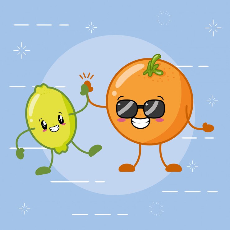 Vetor grátis emojis de frutas cítricas kawaii felizes
