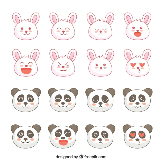 Emojis fantásticas do coelho e da panda