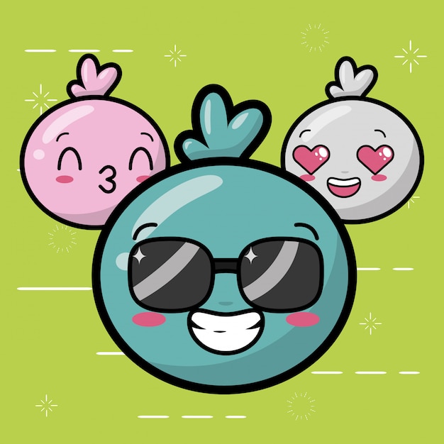 Vetor grátis emojis felizes, rostos bonitos de kawaii