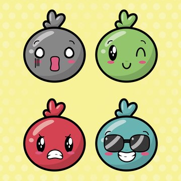 emojis rostos de desenhos animados kawaii 1236424 Vetor no Vecteezy