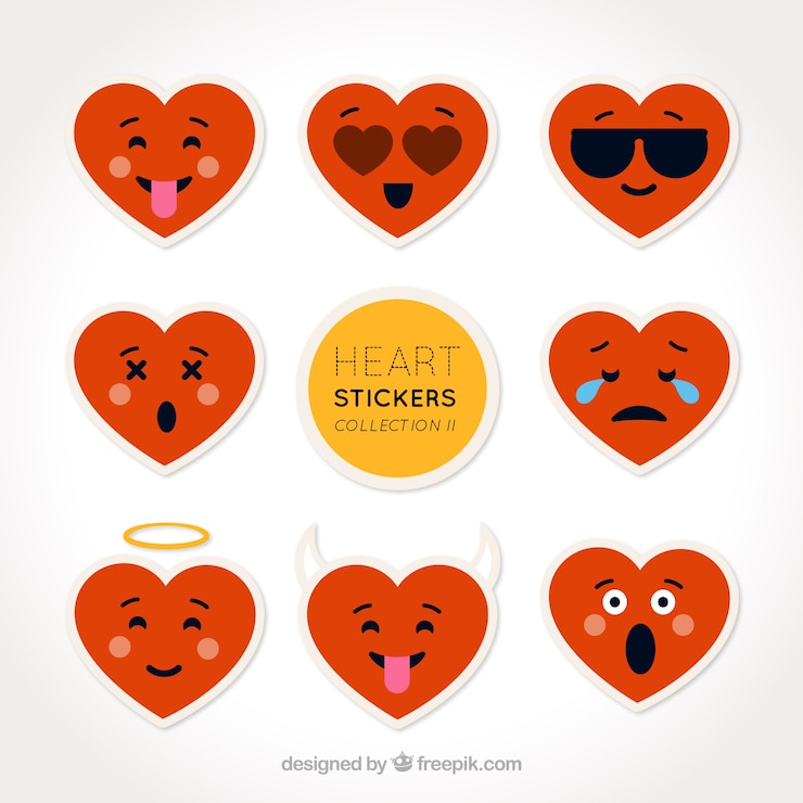 Vetor grátis emoticon adesivos coleção de corações