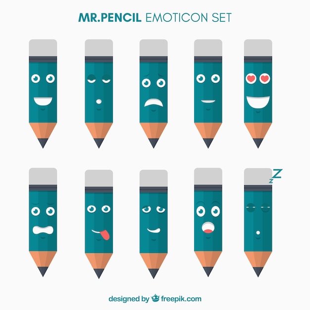 Vetor grátis emoticons engraçados com em forma de lápis