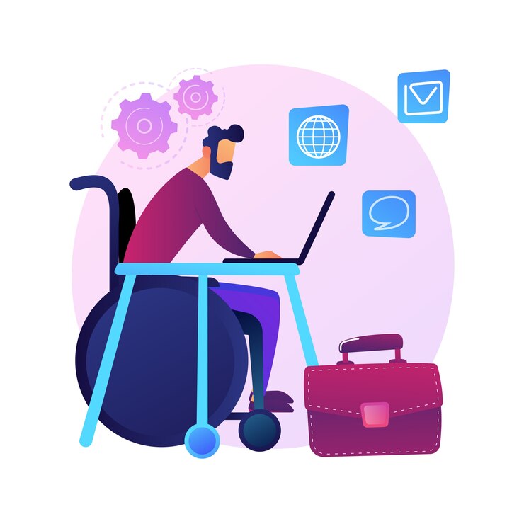 Vetor grátis emprego de pessoas com deficiência. entrevista de trabalho com pessoa com deficiência em cadeira de rodas. recursos humanos, vaga, carreira. oportunidades iguais.