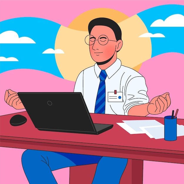 Empresário de ilustração plana meditando