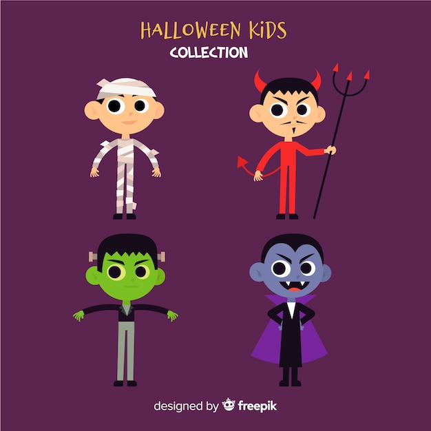 Engraçado halloween crianças conjunto de caracteres