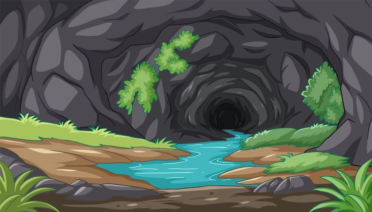 Vetor grátis entrada à caverna mística pelo riacho