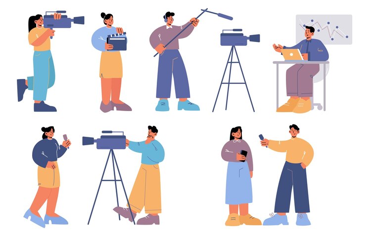 Vetor grátis entrevista de filmagem de notícias de tv e reportagem em vídeo