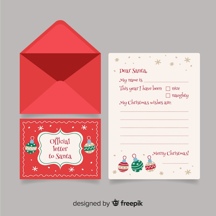 Vetor grátis envelope de natal de bolas de mão desenhada