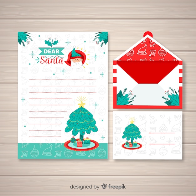 Envelope de natal e carta design na mão desenhada estilo